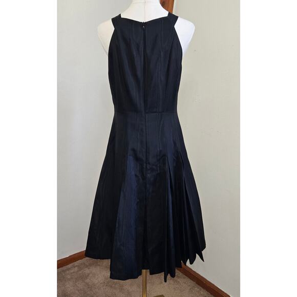 David Meister Vtg 90s Retro Classic Black Taffeta Velvet Bow Black Midi Dress 8 - Picture 4 of 12